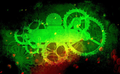 Steampunk background vintage frame cogs, gears on canvas paper, old retro