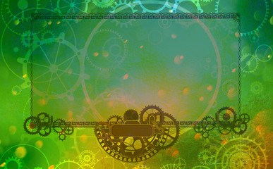 Vintage frame steampunk background, cogs and gears on canvas paper