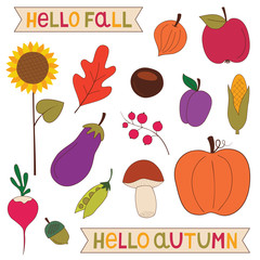 Hello Fall nature elements clip art set 