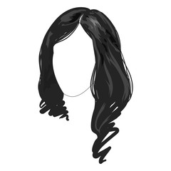 Monochrome female long brunette haircut hairstyle hair face fashion sample sketched hand drawn art illustration isolated vector