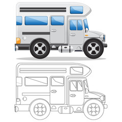 Camper Van. Side view. Isolated on white background. Vector illustration.