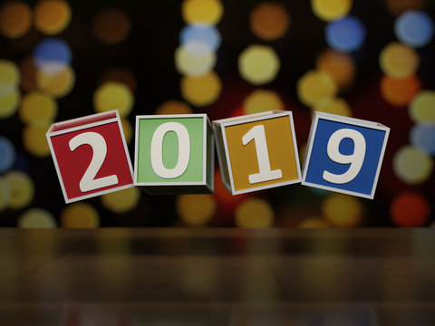 New Year 2019 Creative Design Concept - 3D Rendered Image 