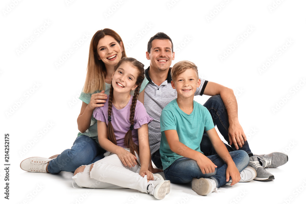 Canvas Prints Happy family with children on white background