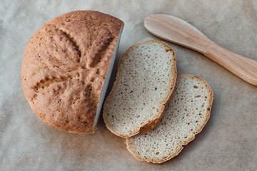 Fresh homemade sliced rye bread, healthy diet food