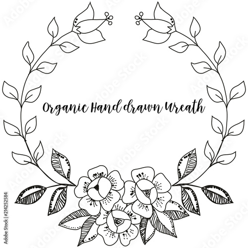 Vintage Line Drawn Monochrome Flower Wreath Stock Image