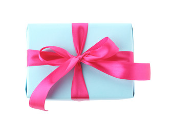 Beautiful gift box with ribbon on white background