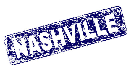 NASHVILLE stamp seal watermark with distress style. Seal shape is a rounded rectangle with frame. Blue vector rubber print of NASHVILLE caption with unclean style.