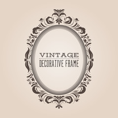 Oval vintage ornate border frame with retro pattern, victorian and baroque style decorative design. Simple and elegant oval frame shape with swirls for labels, logo and pictures. Vector illustration. - obrazy, fototapety, plakaty