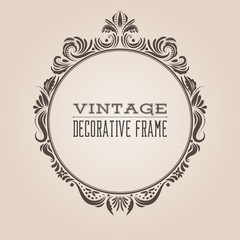 Round vintage ornate border frame with retro pattern, victorian and baroque style decorative design. Simple elegant circle frame shape with swirls for labels, logo and pictures. Vector illustration.