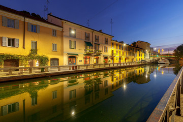 Fototapeta na wymiar Milan. Canal Naviglio Grande at dawn.