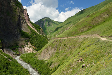 Caucasus mountains, Truso Gorge near the Kazbegi city