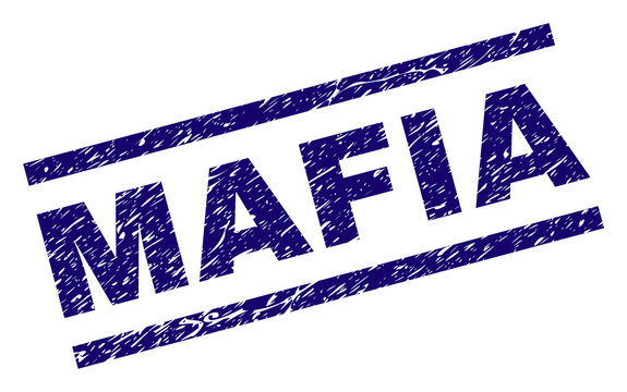 MAFIA stamp seal watermark with grunge style. Blue vector rubber print of MAFIA text with grunge texture. Text caption is placed between parallel lines.