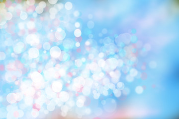 Abstract bright colorful blur bokeh background with blue white pastel circles. Beautiful texture.
