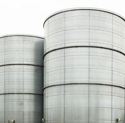 Metal tower silos of the industrial plant