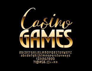 Vector Luxury Emblem Casino Games. Golden Alphabet Letters, Numbers and Symbols. Elite glossy Font