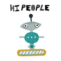 Hand drawn robot isolated illustration. Cute character for kids,children,nursery.