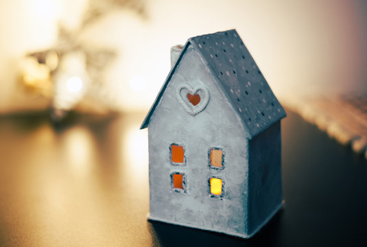 Vintage Handmade Lantern cardboard christmas house candle holder.  Beautiful and creative home decoration.
