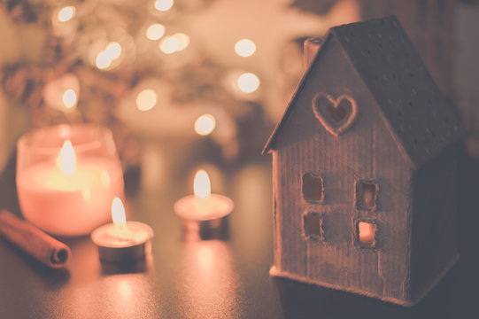 Vintage Handmade Lantern cardboard christmas house candle holder.  Beautiful and creative home decoration.