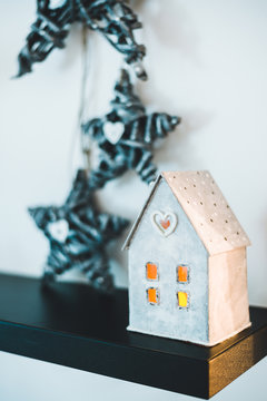 Vintage Handmade Lantern cardboard christmas house candle holder.  Beautiful and creative home decoration.