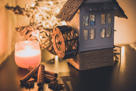 Vintage Handmade Lantern cardboard christmas house candle holder.  Beautiful and creative home decoration.