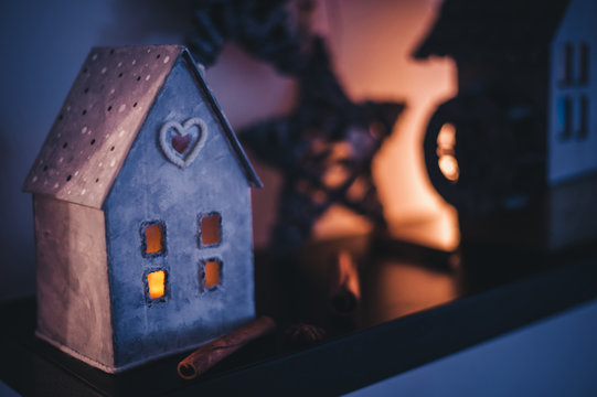 Vintage Handmade Lantern cardboard christmas house candle holder.  Beautiful and creative home decoration.