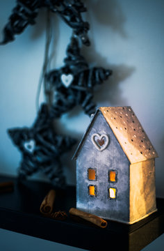 Vintage Handmade Lantern cardboard christmas house candle holder.  Beautiful and creative home decoration.
