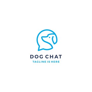 monoline lineart dog chat social logo icon template vector illustration