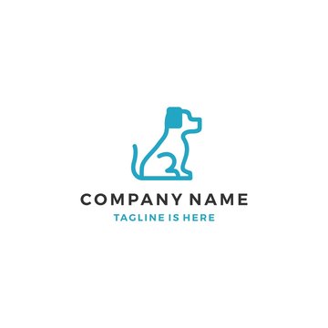 lineart outline sitting dog icon logo template vector illustration