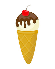 Colorful  ice cream in cone with chocolate and cherry vector ill