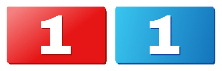 1 text on rounded rectangle buttons. Designed with white caption with shadow and blue and red button colors.