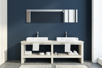 White twin luxury bathroom sink, dark blue