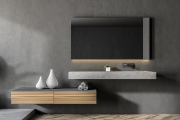 Minimalistic gray bathroom interior, sink