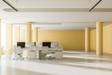 Spacious yellow office centre interior