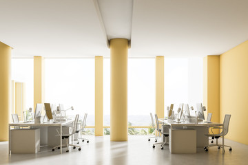 Loft yellow office interior with columns