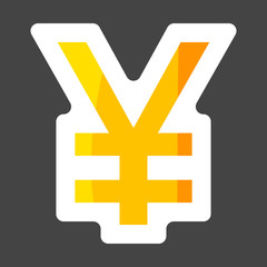 Icon of yen. Symbol of Japanese currency  colored sticker.  Layers grouped for easy editing illustration. For your design.