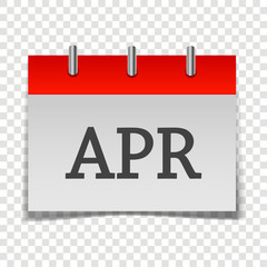  Calendar month April icon on gray and red color on transparent background
