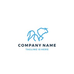 simple monoline outline bull cow line art logo template vector illustration