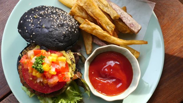 Healthy Vegan Black Bun Burger With Sweet Potato