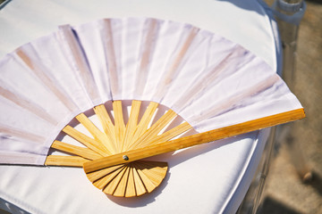 White paper bamboo wood folding fan Chinese style souvenir for beach wedding