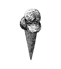 Hand drawn sketch style ice cream isolated on white background. Vector illustration.