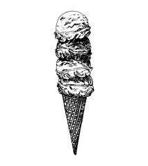 Hand drawn sketch style ice cream isolated on white background. Vector illustration.