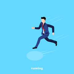 a man in a business suit with a briefcase runs faster than lightning, an isometric image