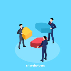 Fototapeta premium men in business suits hold a circular chart, an isometric image