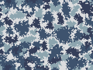 Blue camouflage seamless pattern. Trendy style pixel camo. Great for print on fabric. Vector illustration.