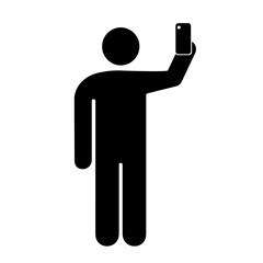 Простой знак человека, делающего селфи или снимающего на смартфон. Векторная иллюстрация.