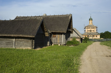 Fototapeta na wymiar Ancient Belarusian (Russian) village, an ancient church