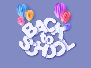 Back to school 1 september banner with air balloons. Vector illustration. Paper cut style.