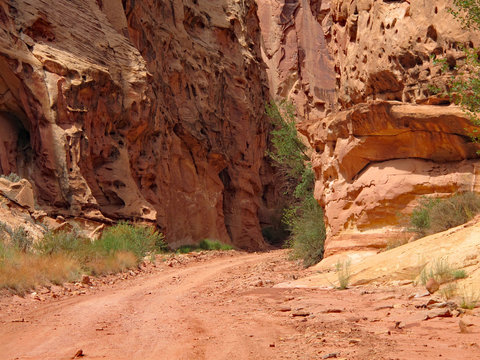 Red Dirt Road Through the Tall Canyons of the Southern Utah Desert