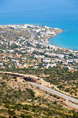 Greece, Crete. Panoramic view from the mountains on the coast of the Mediterranean Sea.