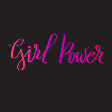 Girl power slogan hand drawn pink gradient lettering on black background. Vector illustration for t shirt, poster etc